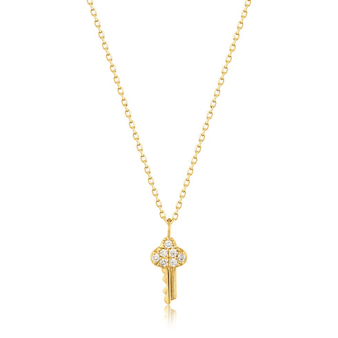 14kt Gold Natural Diamond Key Necklace